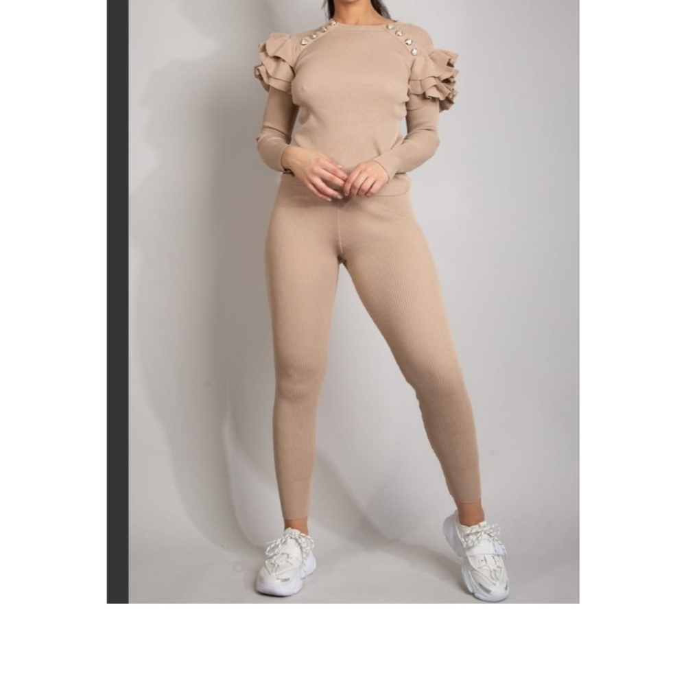 Ribbed Fine Knit Ruffle Jumper & Legging Set